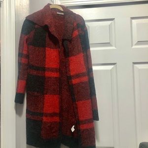 Cyrus Red Buffalo Check Loose Cardigan, size M